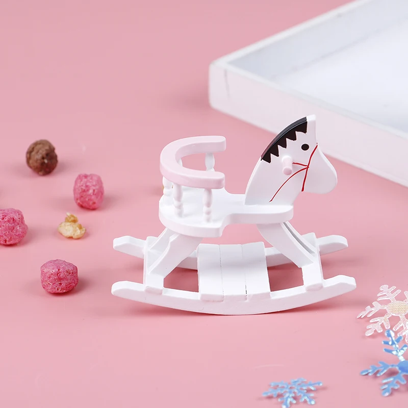 

Miniature Wooden White Dollhouse Rocking Horse Chair Nursery Room Furniture 1:12 Doll House Accessories Toys for Children