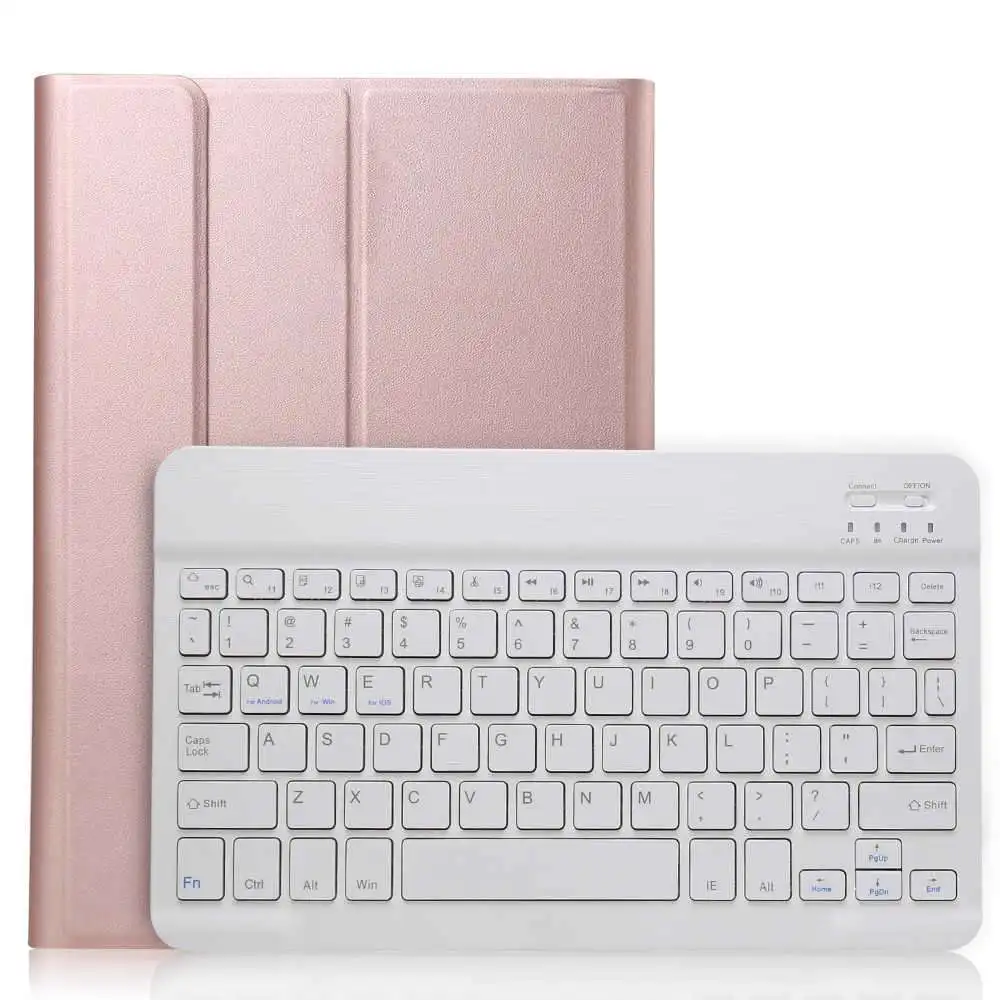 Rose Gold Для Samsung Galaxy Tab A 10,1 T510 T515 ультра тонкий PU кожаный чехол+ Съемная Bluetooth Русская/испанская клавиатура - Цвет: Rose Gold