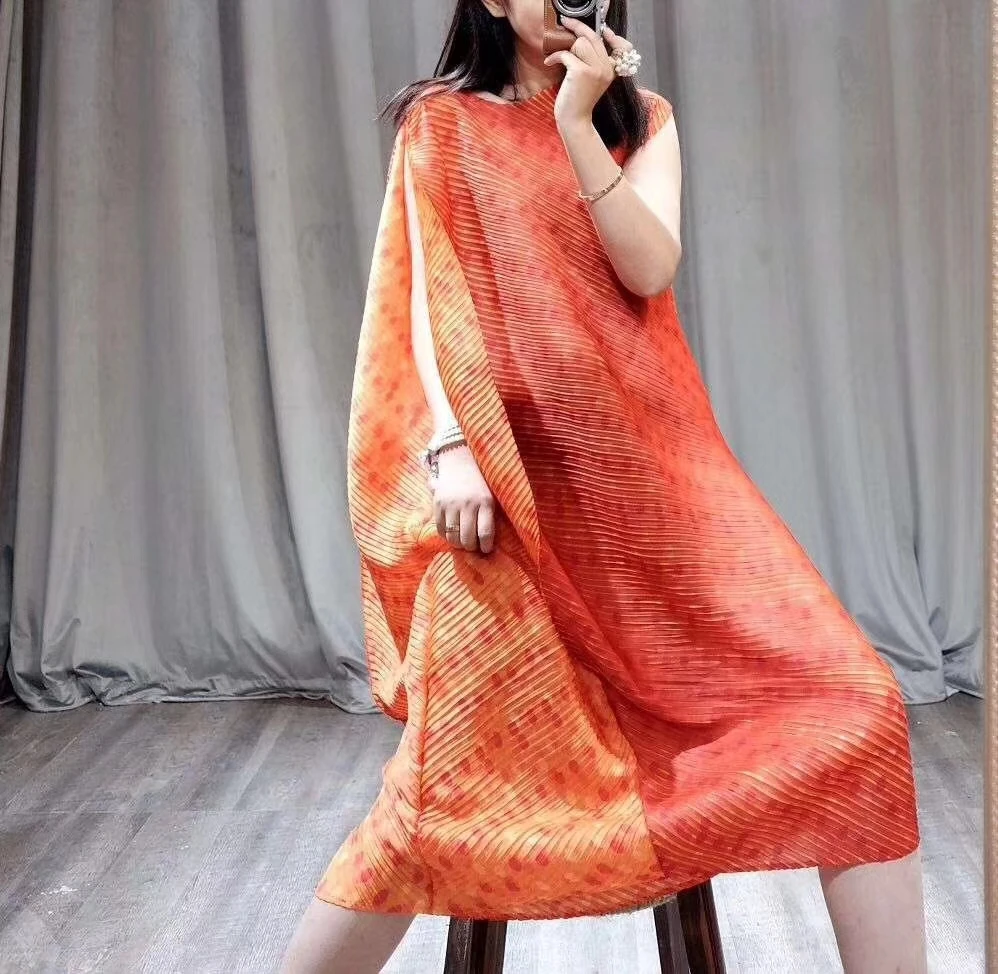 Miyake Плиссированное модное свободное эластичное Плиссированное цельнокроеное платье без рукавов с градиентом одежда 3D платья
