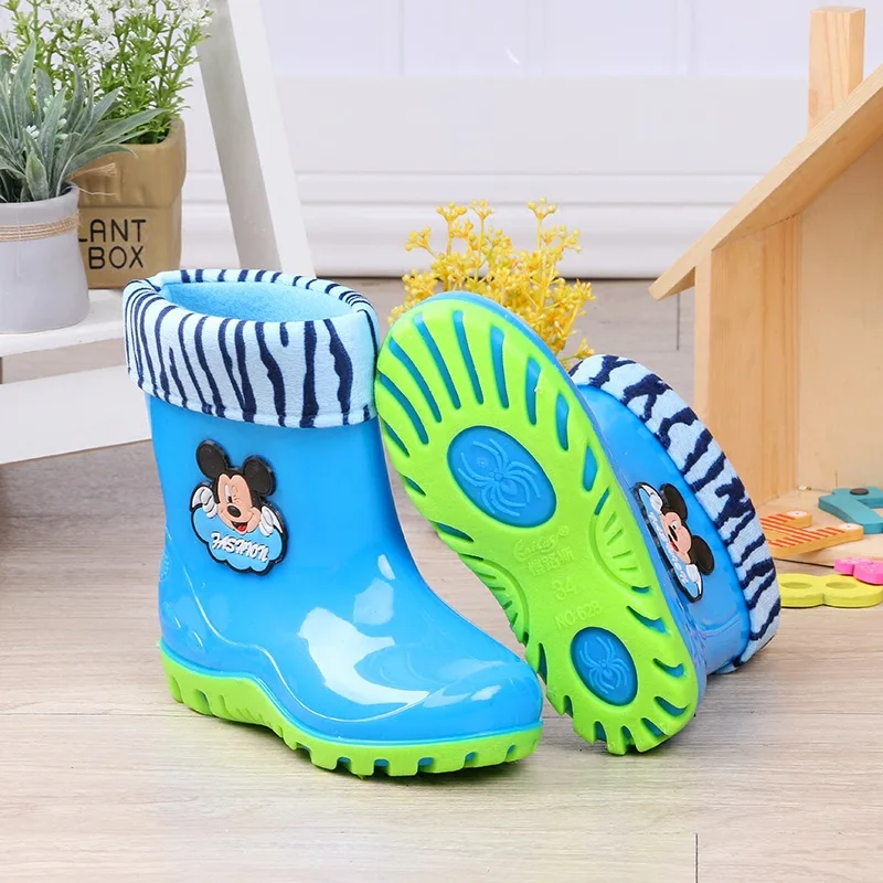Детская Теплые больших размеров хлопок съемный резиновые сапоги