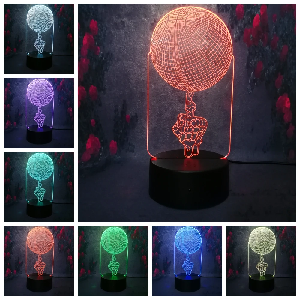 Free Shipping New Hand Beasketball 3D Night Light LED 7 Colors Touch Remote USB Illusion Lamp Birthday Xmas Decor kids Toy | Освещение
