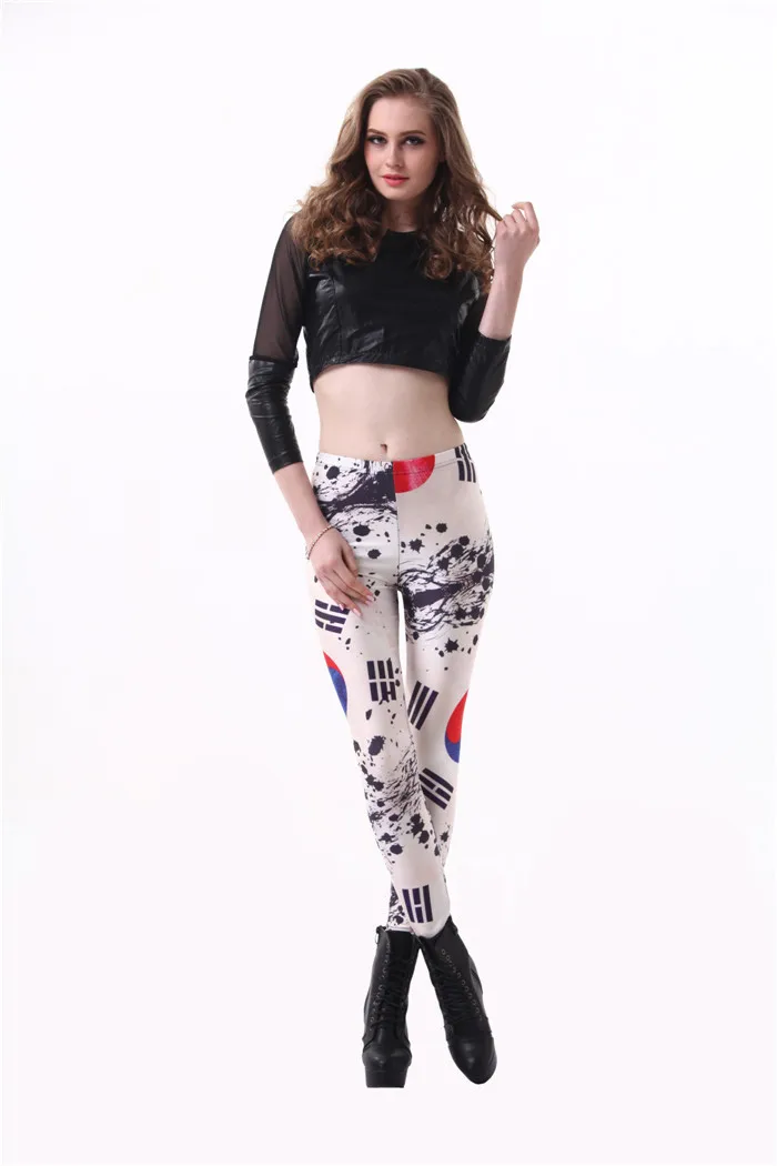 3D забавные печатные корейские леггинсы с флагом для женщин модные сексуальные