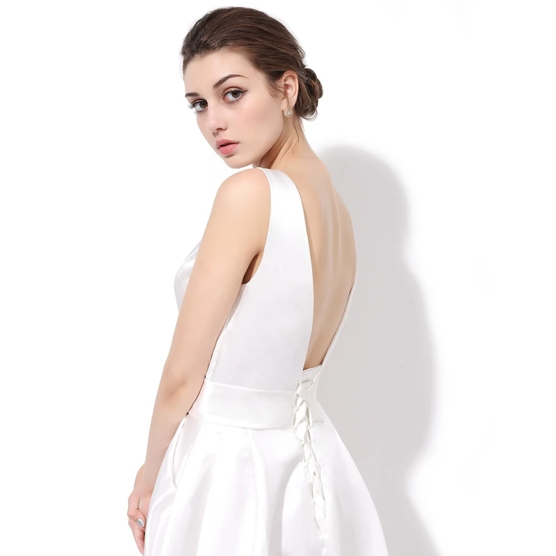Женское вечернее платье SSYFashion белое сатиновое с открытой спинкой и кристаллами