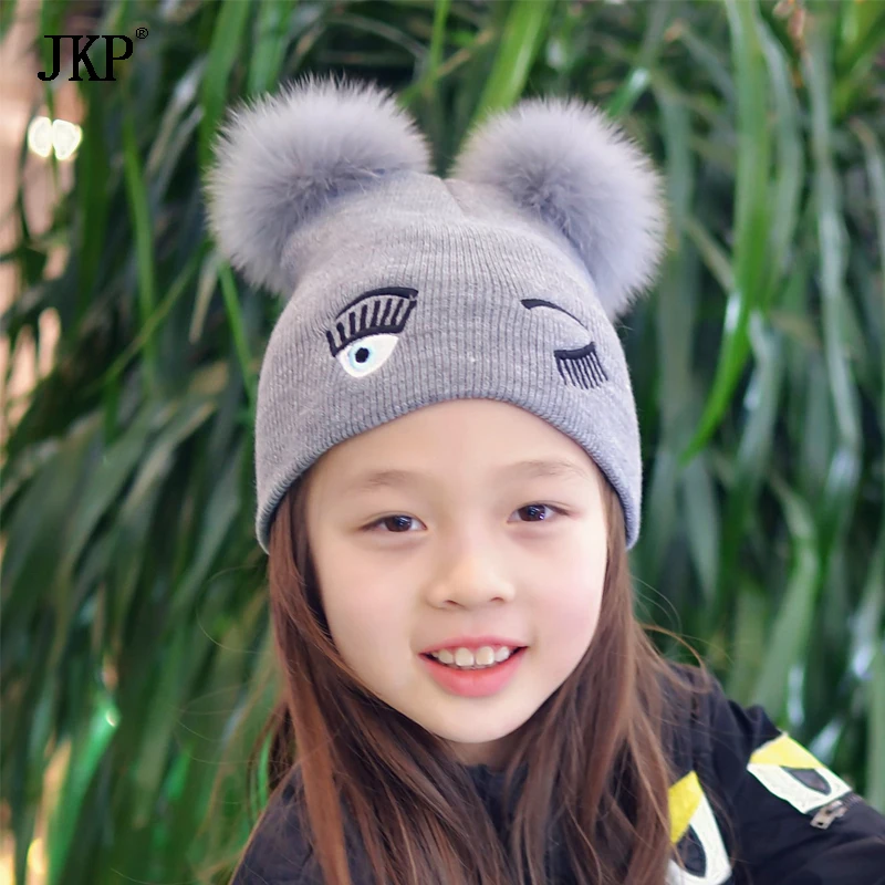 Зимняя шапка из лисьего меха для маленьких мальчиков и девочек детская вязаная