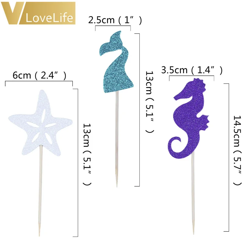 24 шт хвост русалки/гиппокамп/Морская звезда кекс Топпер под морем Свадьба