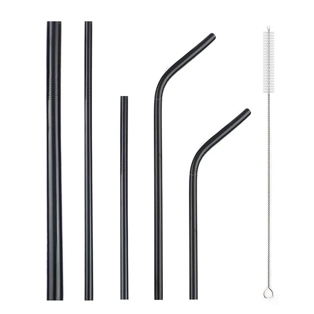 Многоразовая соломинка черная металлическая из нержавеющей стали 6 шт. | Дом и сад