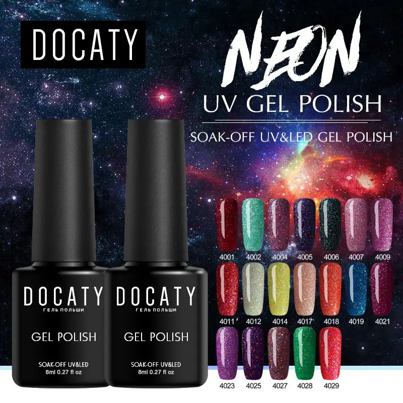 Docaty гель для ногтей 8 мл неоновый Блестящий Полупостоянный Гель-лак замачиваемый Гель-лак для ногтей геллак