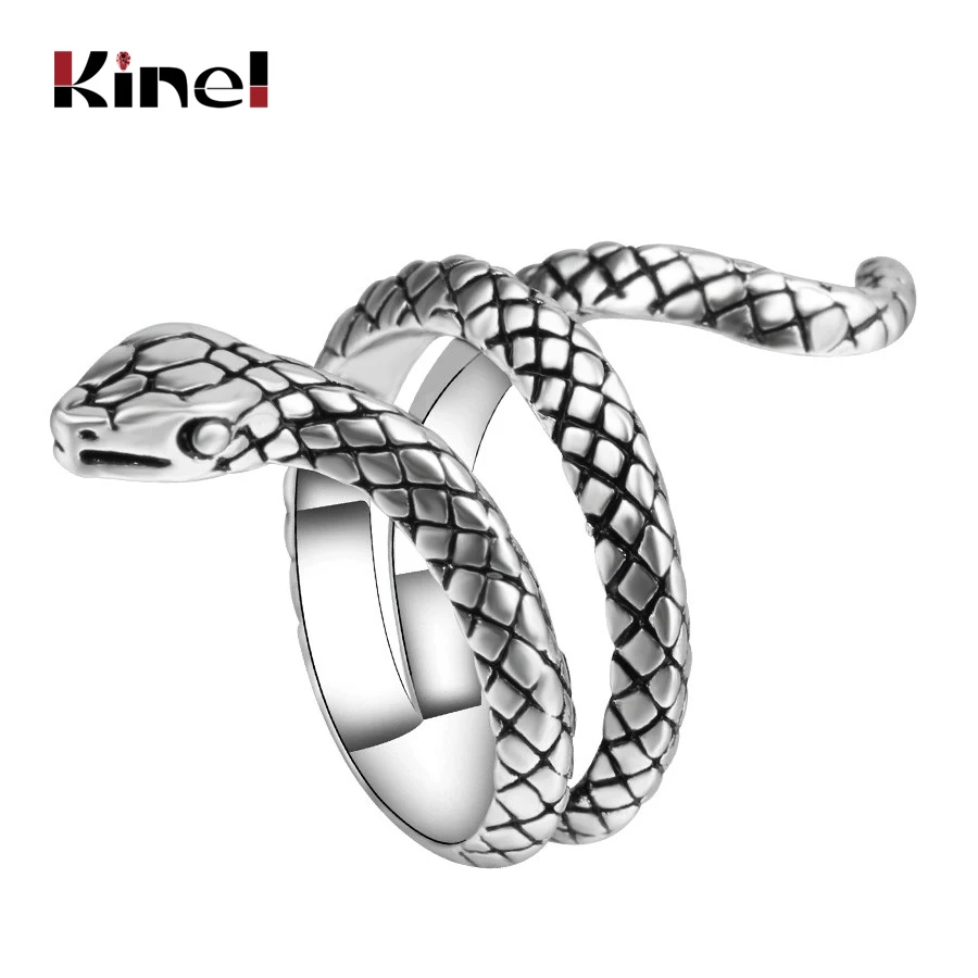D silver Kinel модные кольца в виде змеи для женщин золотого цвета, черные тяжелые металлы, кольцо в стиле панк-рок, Винтажные Ювелирные изделия в виде животных - Цвет основного камня: D silver