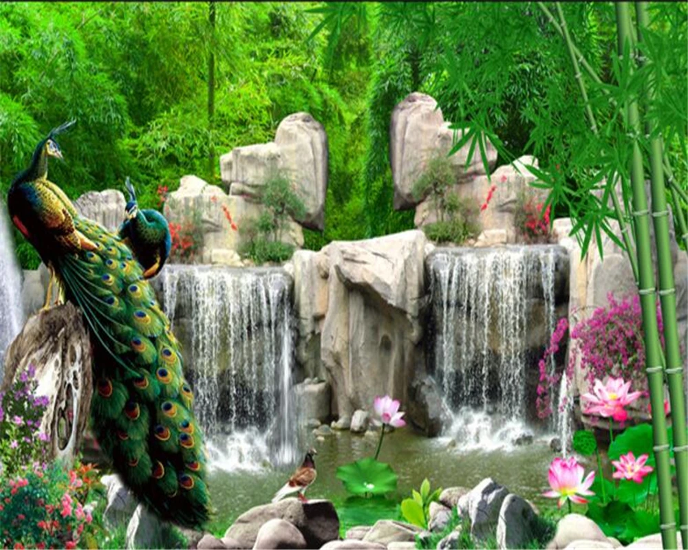 3D фотообои из бамбука леса Рокери павлина ТВ-комната фон 3d обои papel de parede wallpaper-3d |