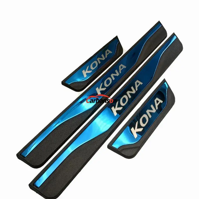 Синий Аксессуары для стайлинга автомобилей, для hyundai Kona, порога, нержавеющая сталь, наклейка, отделка, авто, защита от паштетов - Цвет: Синий