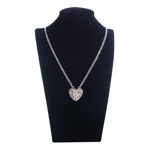 Fashion best friendship couples interlocking heart necklace 2 part pendant vintage style Jewelry gift NL-2466 | Украшения и