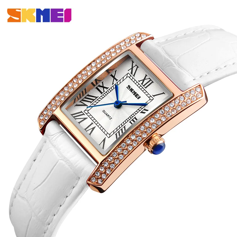 gold white SKMEI 1281 кварцевые часы женские наручные часы модные повседневные часы с кожаным браслетом женские часы женские relogio feminino новинки - Цвет: gold white