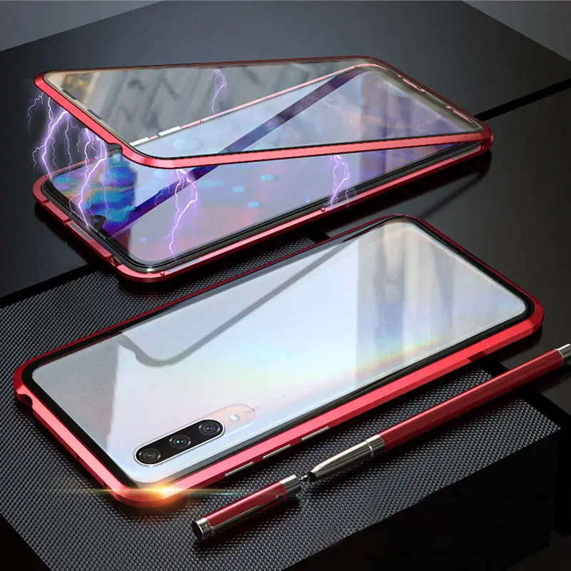 360 Полный Магнитный чехол для Xiaomi mi CC9 9 M Металлический Каркас Чехол-бампер с передней задней стеклянной крышкой на Xiaomi mi CC9 Чехлы mi 9 - Цвет: Red