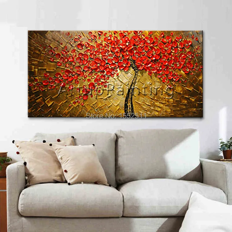 Картина маслом на холсте Ручная роспись палитра нож 3D текстура красные цветы