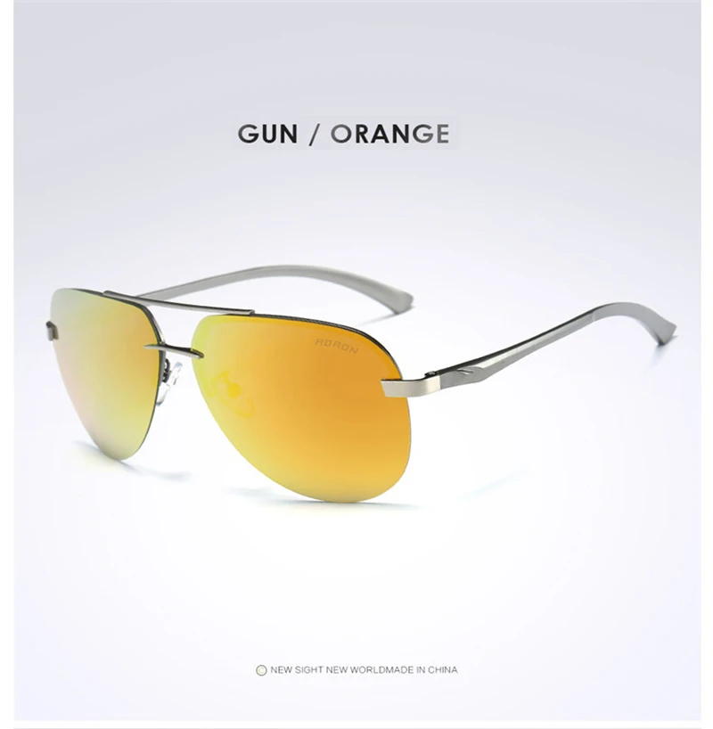 Gray Orange AORON, мужские поляризованные солнцезащитные очки, мужские, фирменный дизайн, солнцезащитные очки, алюминиевая нога, зеркальные линзы, солнцезащитные очки для мужчин/wo для мужчин - Цвет линз: Gray Orange