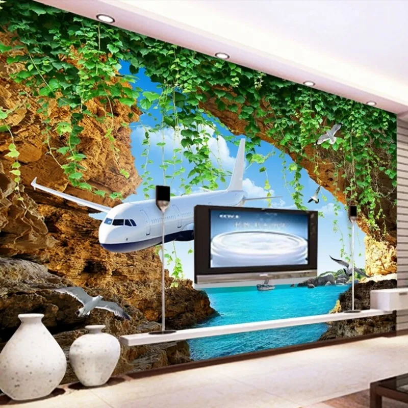 3D фотообои Beibehang любого размера с изображением самолета видом на море обои для