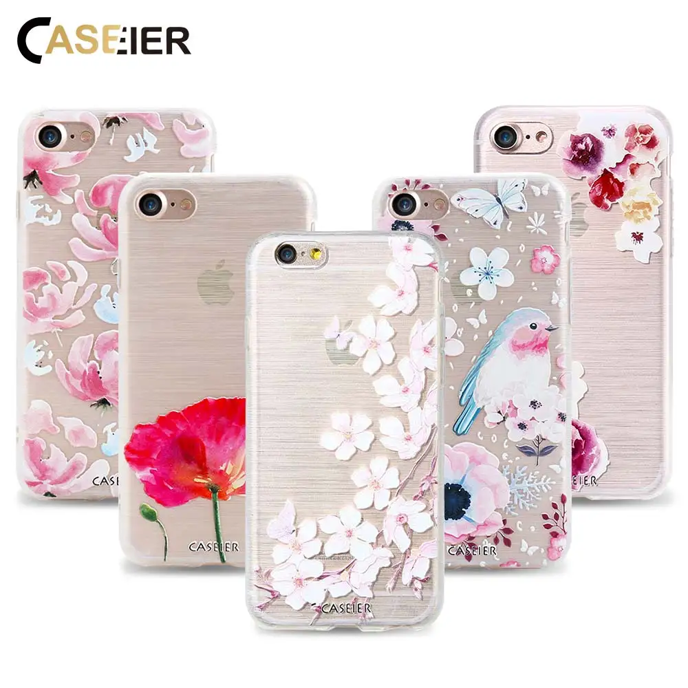 Caseier чехол для iPhone 7 Plus Чехол Красочные Цветы Узор Мягкий ТПУ Iphone 8 Рамки весна