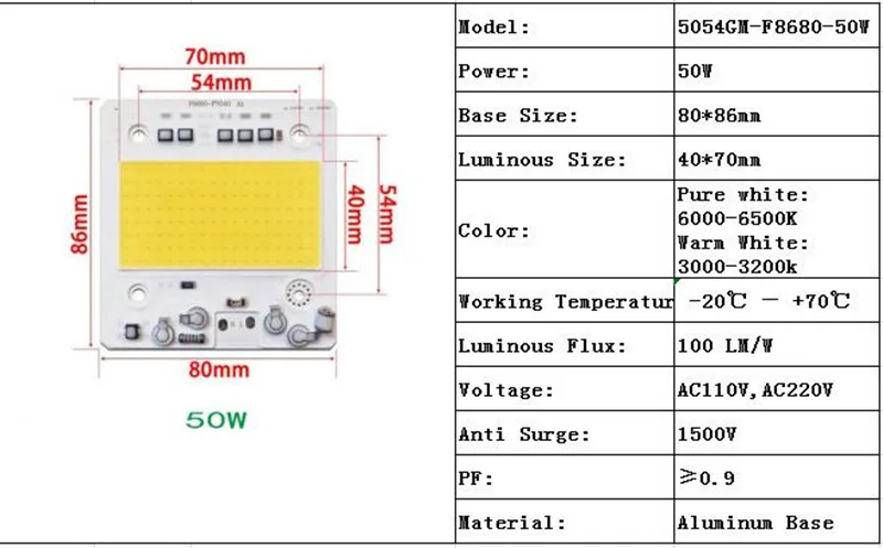 50 w/100 w/150 w 200 Вт светодиодный COB AC220V светильник Модуль светодиодный чип наводнение светильник лампа умная ИС(интеграционная схема питания города белый/теплое белое освещение, 1 шт