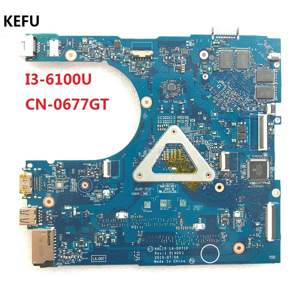 KEFU для Dell 5559 Материнская плата ноутбука LA-D071P CN-0677GT с Процессор I3-6100U рабочий