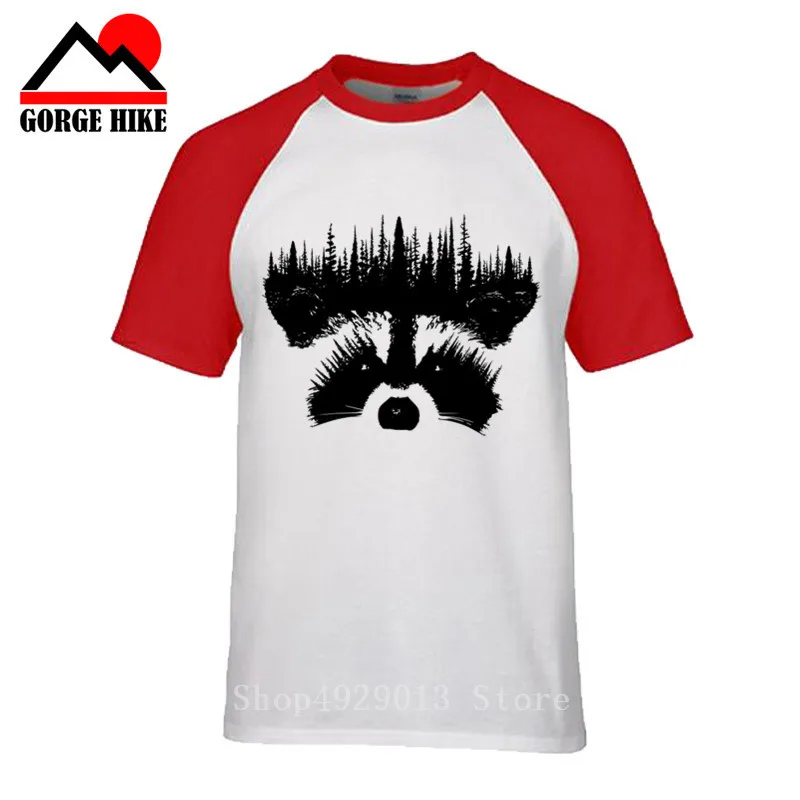 Мужская футболка с изображением пейзажа леса енота хипстерская коротким рукавом