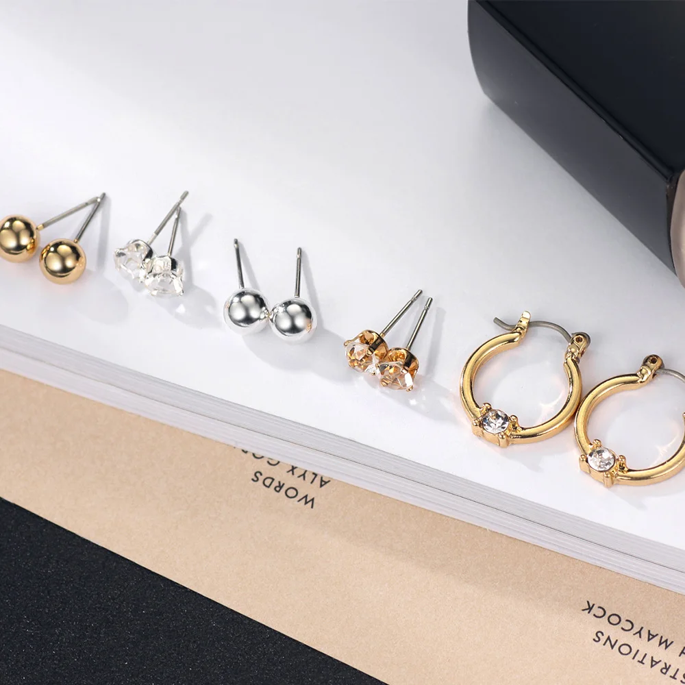 Серьги гвоздики Neoglory стразы из белого и золотого золота набор для женщин девушек