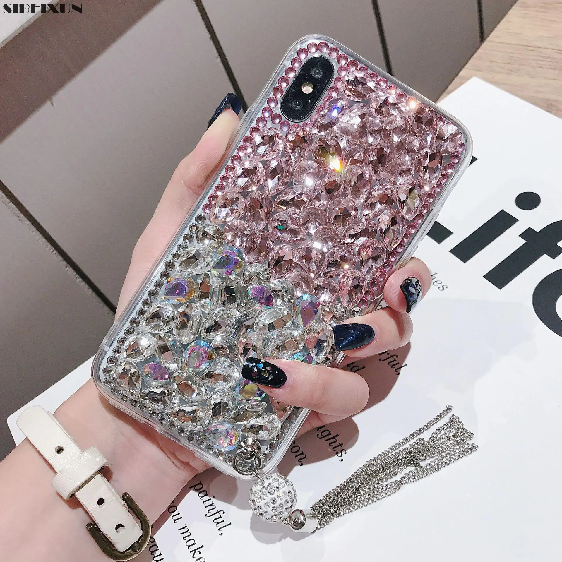 SIBEIXUN роскошный силиконовый чехол со стразами для iphone X Xs max Xr Алмазный с подвеской
