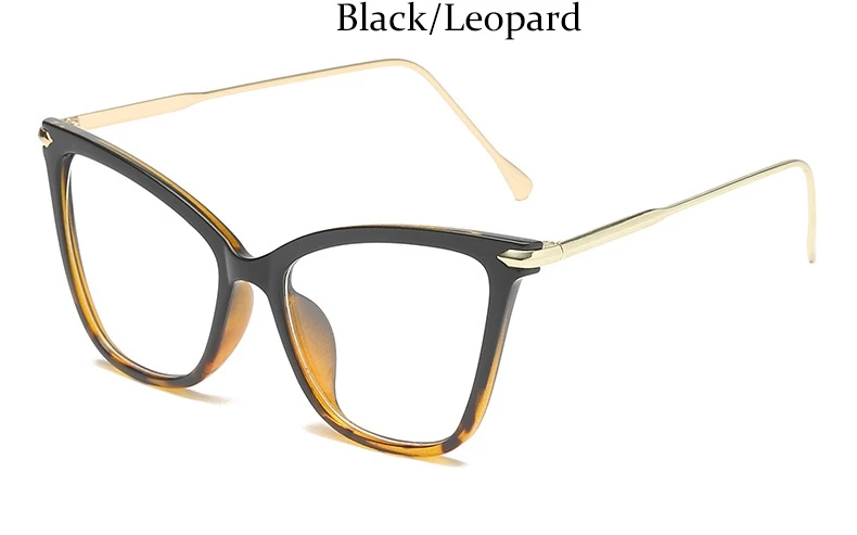 Black Leopard Женская оправа для очков, прозрачные оптические очки кошачий глаз, Женская Металлическая оправа, Модные прозрачные очки, черная оправа для очков - Цвет оправы: Black Leopard
