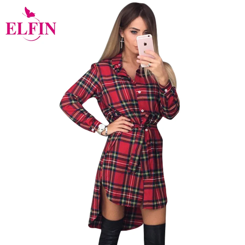 Женское винтажное клетчатое платье-рубашка на пуговицах с асимметричным подолом