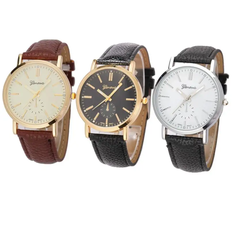 

2018 Dropshipping High Quality Unisex Dial Watch Men Leather Wristwatch Women Dress Fashion Quartz Movement Saat #D