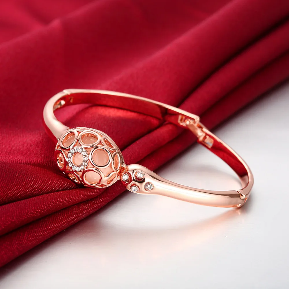 Роуз позолоченные Опал Браслет девушки Женщин выдалбливают ювелирные изделия