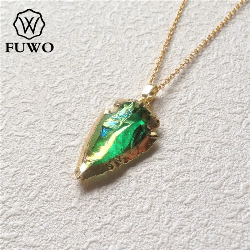 Ожерелье FUWO с резным кварцевым кристаллом Aura наконечник стрелы ожерелье из