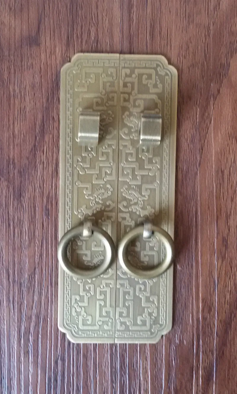 Chinese antique mahogany furniture accessories copper copper door wardrobe bookcase Guaizi dragon garden straight handle handle