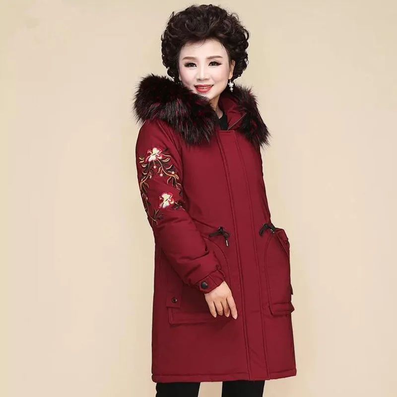 Модное женское хлопковое пальто с вышивкой парки осенне зимняя куртка парка для
