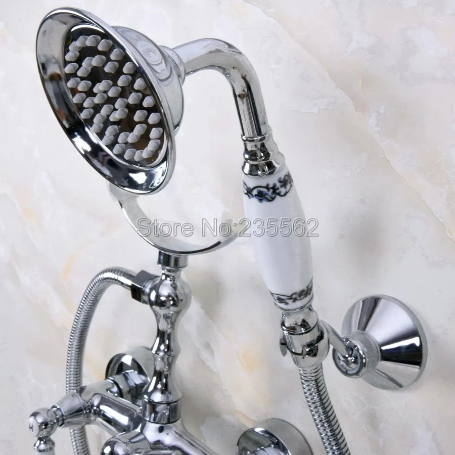 Настенное крепление хромированная лапка Ванна Смеситель кран ручной душ