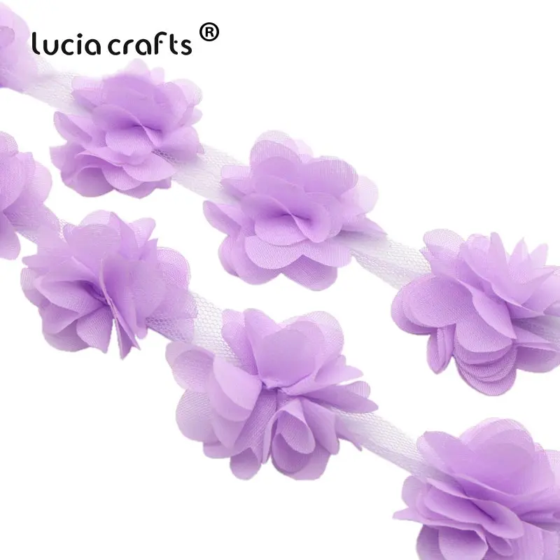 Lucia crafts ПРИБЛИЗИТЕЛЬНО 5,5 см 3D шифон цветы кружево отделка шитье поставки платье украшение кружевная ткань аппликация V0401 - Цвет: light purple 1y