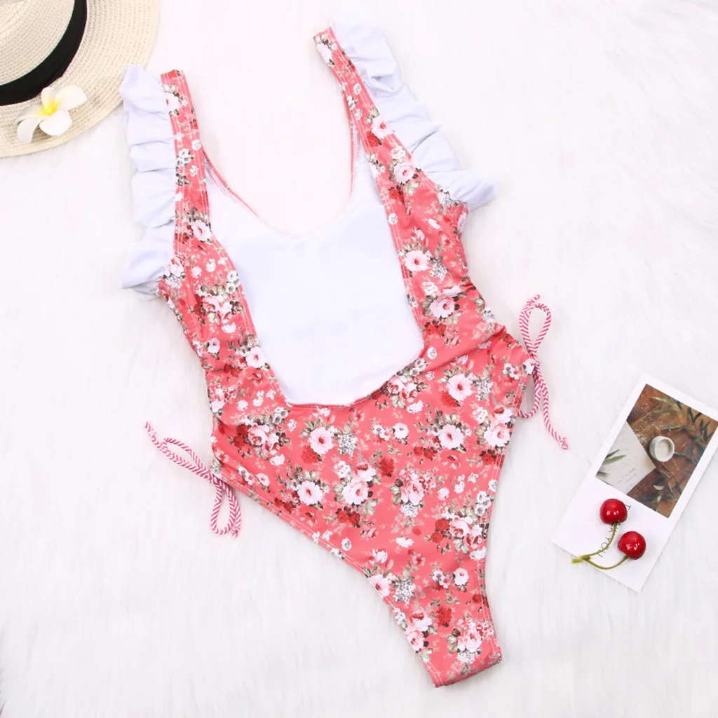 Женское сексуальное бикини с оборками u образный вырез бретельки через шею