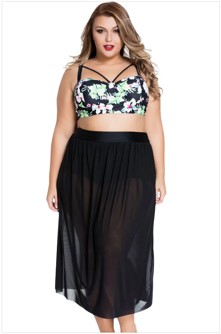 4XL Плюс Размер 3 шт. женщин купальники 2016 лето бикини + короткие dress купальник push up