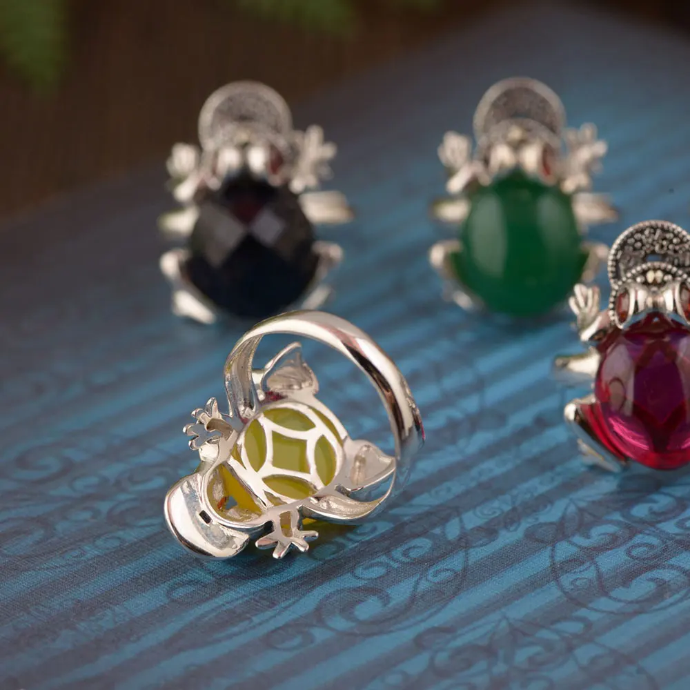 Женское кольцо с лягушкой FNJ из серебра 925 пробы черным зеленым желтым и красным