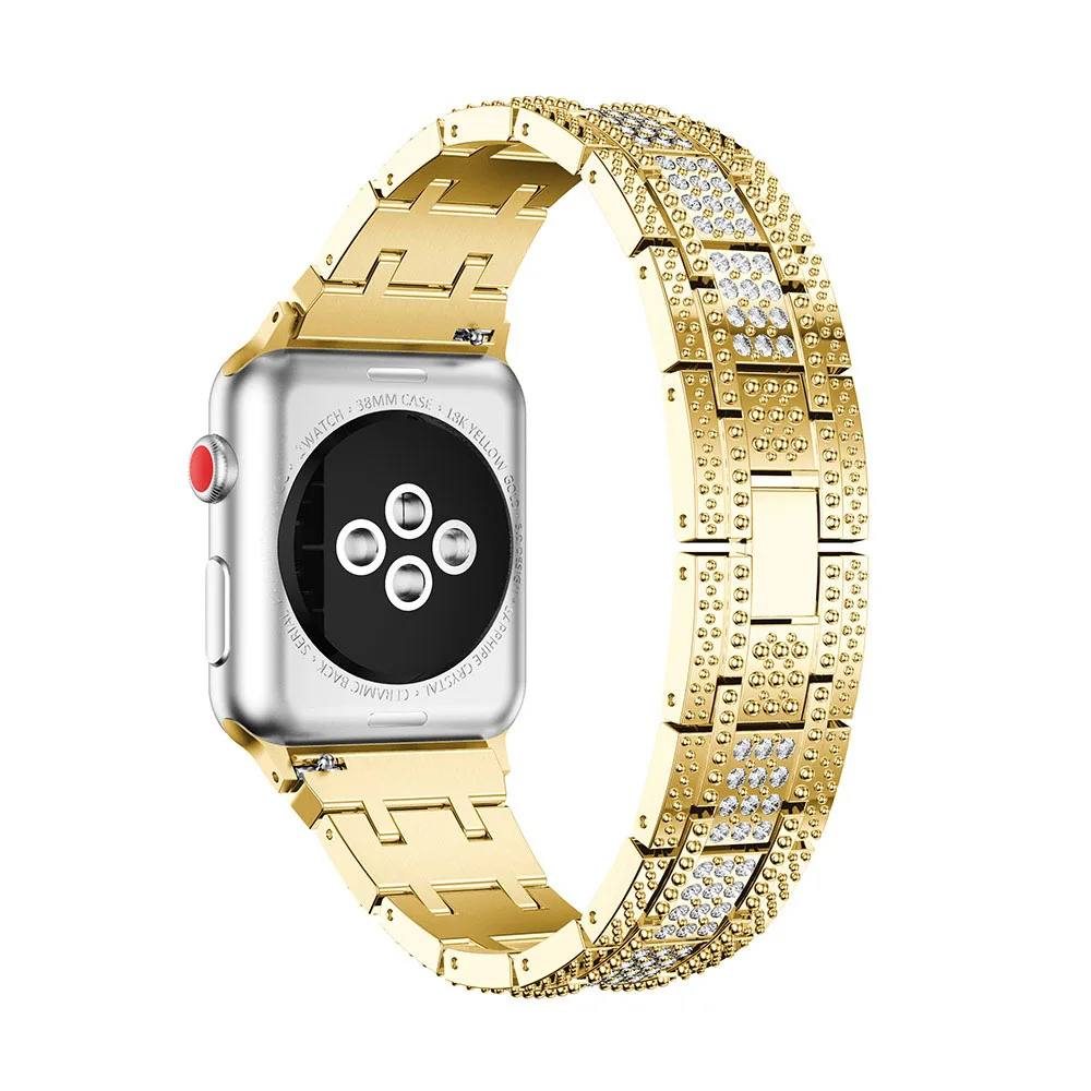 Нержавеющая сталь ремешок для Apple Watch 4 42/44 мм металлический браслет горный хрусталь Смарт-часы ремешок для iWatch серии 1 2 3 38/42 мм