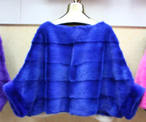 blue Женская короткая рубашка из натурального меха норки с летучей мышью, осенне-зимняя короткая популярная норковая шуба одного размера - Цвет: blue