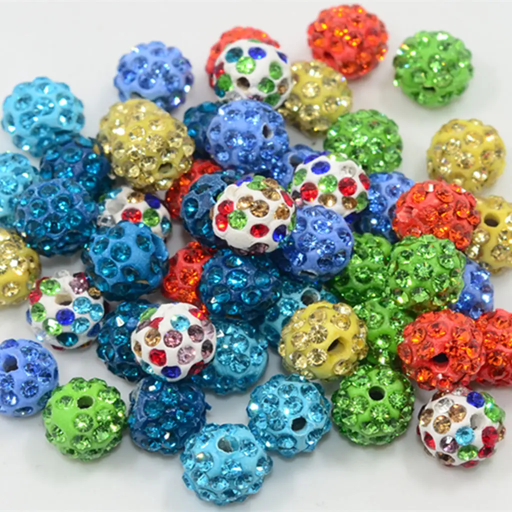 50pcs Assorted Color Round Clay Rhinestone Crystal Disco Ball Beads for Jewelry Making 10mm |