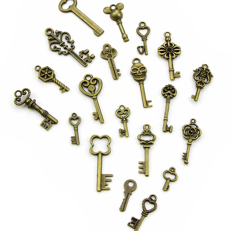 

50Pcs/lot Mix Antique Bronze Keys Pendant Assorted Antique Vintage Old Look Bronze Pendants Vintage Key Collectibles Skeleton