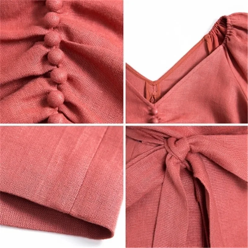 Новинка лета 2018 красное платье в стиле ретро с v-образным вырезом и короткими