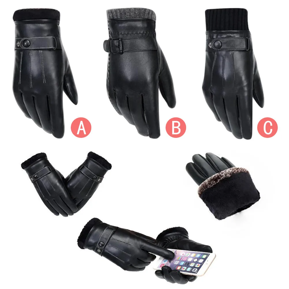 Winter Mens Long Leather Gloves Wool Warm Touchscreen Gloves Waterproof Fur Mittens Heated Cashmere Gloves Motorcycle Gants