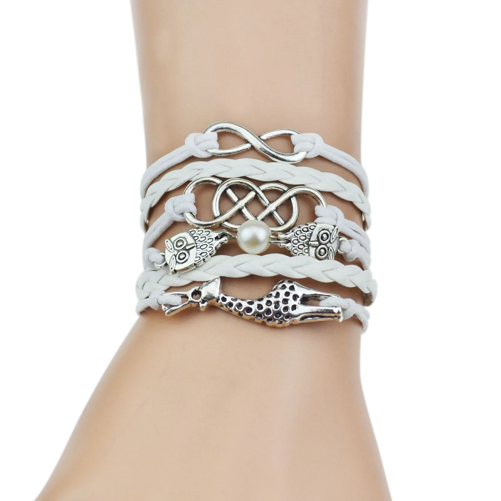 Многожильный Бесконечность Серебристая Сова и Жираф очарование кожаный