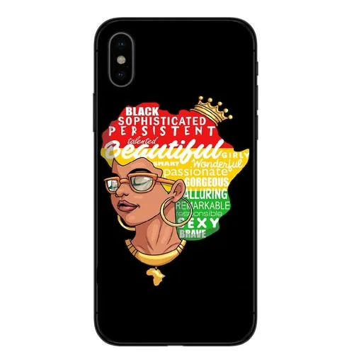 Модные африканские девушки Жесткий ПК телефон чехол для iPhone 7 XR XS Max 6 6 S Plus 5 5S SE 8 8 Plus Melanin queen чехол для iPhone X - Цвет: Темно-серый