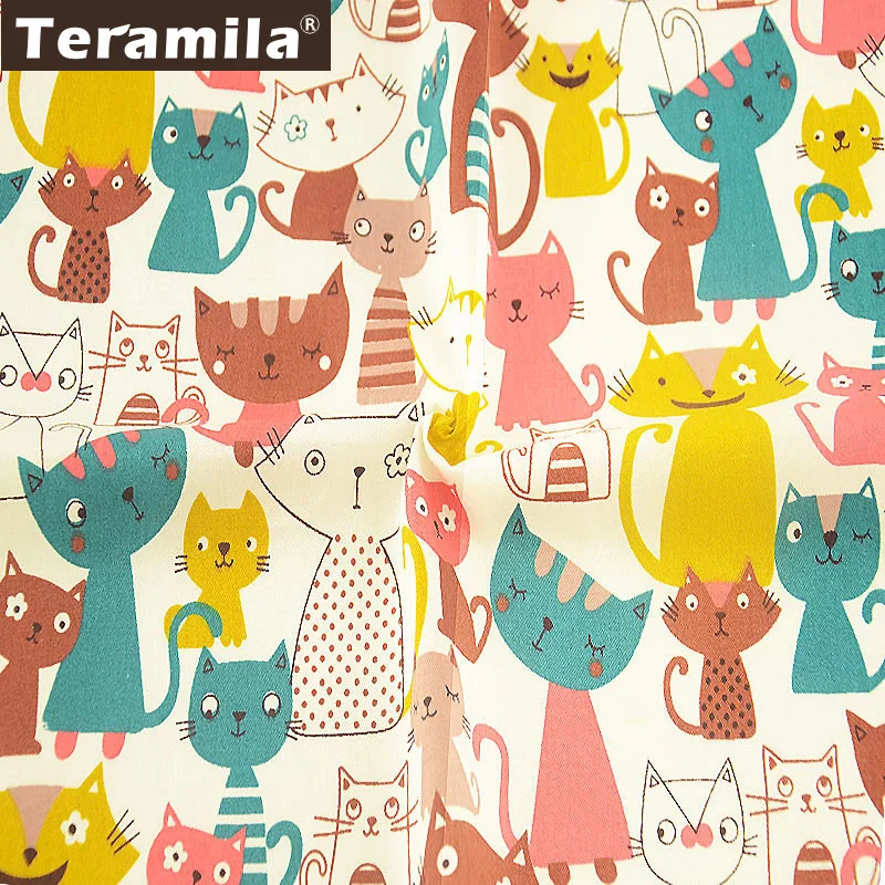 Teramila хлопок саржевая Ткань Белый тела швейный материал Patchwrok DIY мультфильм кошки дизайн Tecido Tissu Coton Скрапбукинг