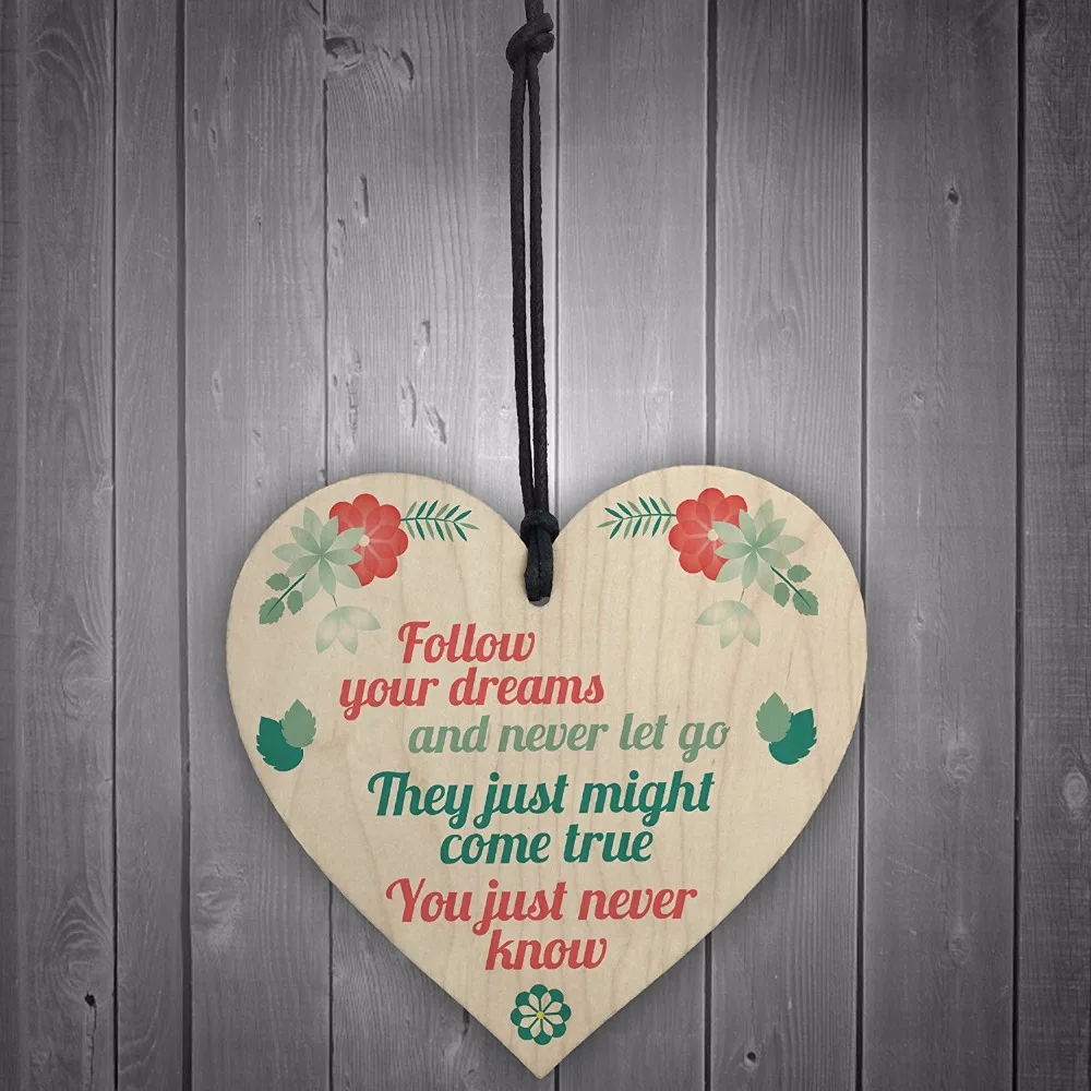 Meijiafei надписью «Follow Your Dreams деревянной стене висит сердце сильнее вдохновляющие мотивирующие цитаты подарок для лучшего друга, табличка