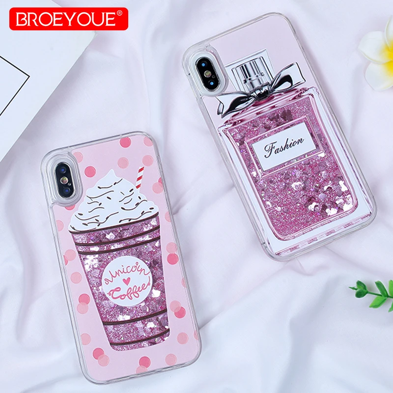 BROEYOUE Телефон чехол для iPhone 6 Блеск Любовь Розовый Bling блестящая пудра 8 плюс 5 5S S SE X