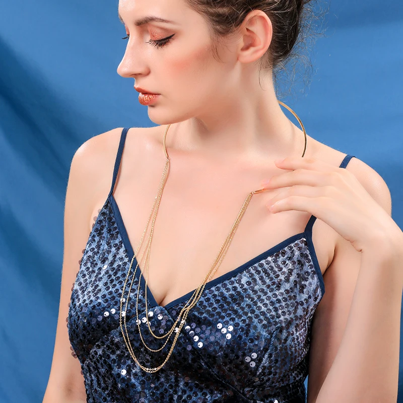 Женские серьги из сплава золотого цвета с бахромой минимализм колье модные